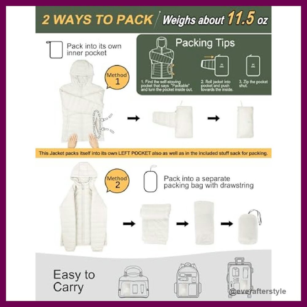 Packable Lightweight Full-Zip Puffer Jacket Hoode… - image 3